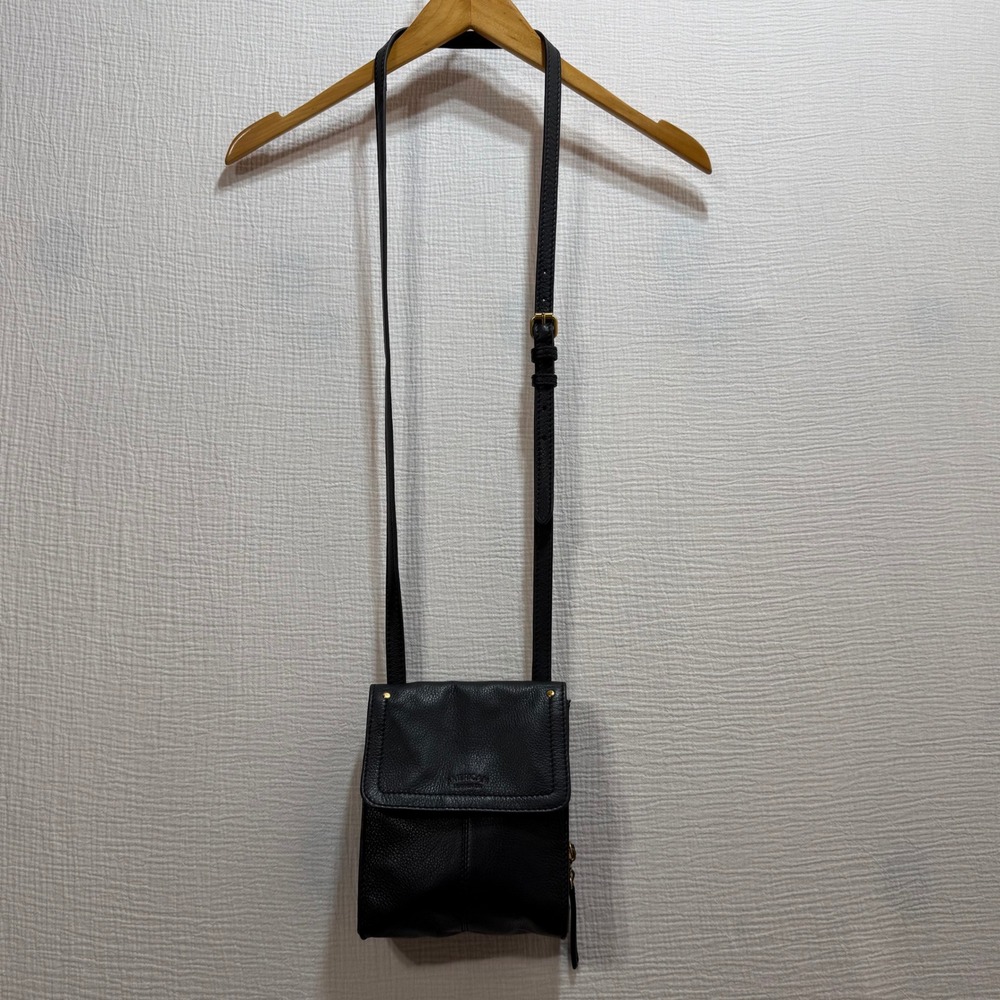 American Leather Co Crossbody Bag Womens Small Black Leather Organizer Purse‎
